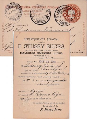 Mexiko - 3 C. Ganzsachenkarte/Zudruck Tampico - Stuttgart 1902