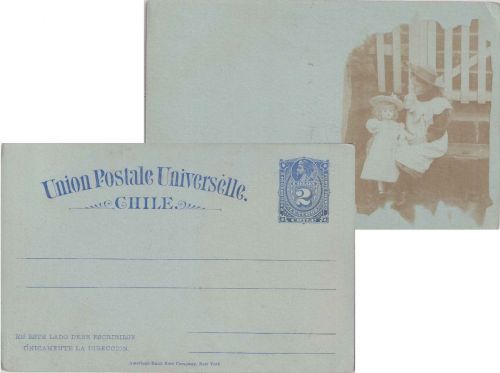 Chile - 2 C. Ganzsachenkarte m. rs. Privat Foto (Kind mit Puppe) ungebraucht