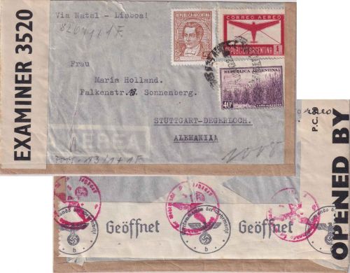 Argentinien - 40 C. Zuckerrohr u.a. Luftpostbrief Buenos Aires - Stuttgart 1942