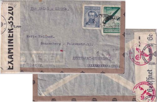 Argentinien - 1,45 P. Flugpost u.a. Luftpostbrief Buenos Aires - Stuttgart 1942