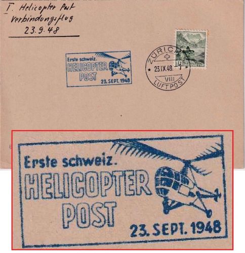 Schweiz - 1. schweiz. Helikopterpost Karte Zürich - Schaffhausen 1948