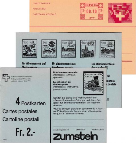 Schweiz - 40+10 Rp. Ganzsachenkarte Heftchen m. 4 Stück ungebraucht 1984