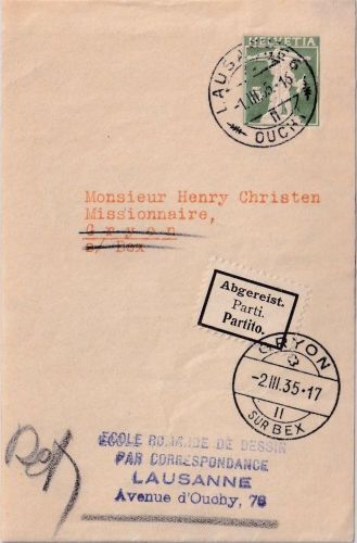 Schweiz - 5 Rp. Tellkanbe Ganzsachenstreifband Lausanne - Gryon 1935 Retour