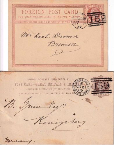 GB/Scotland - Glasgow 1877/89 2 versch. Stempel/2 Ganzsachenkarte