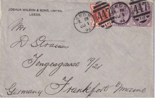 England - 1/2+2x1 P. Victoria Brief Leeds - Frankfurt a/M 1896