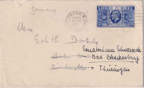 England - 2 1/2 P. Regierungsjubiläum Brief London - Berlin 1935 Nachsendung