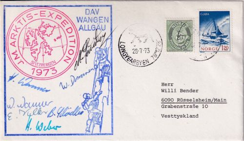 Norwegen - J.M. Arktis-Expedition 1973 Brief Unterschriften Teilnehmer