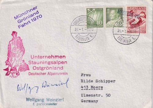 Grönland - Münchner Grönlandfahrt 1970 Brief OU W. Weinzierl (Exp.leiter)