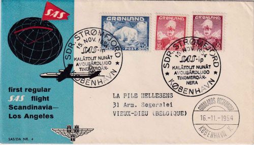 Grönland - SAS Erstflug n. Los Angeles Zuleitung Stromfjord 1954 n. Belgien