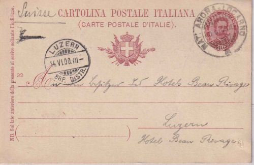 Italien - NAT Arona Locarno Bahnpost 10 C. Ganzsachenkarte Isola Bella 1900