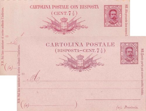 Italien - 7 1/2 C. Umberto I. Ganzsache/Doppelkarte (1890) ungebraucht