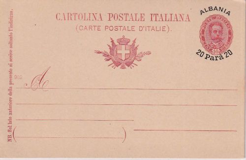 Italien/Albanien - 20 Para/10 C. Umberto I. Ganzsache/Überdruck ungebraucht