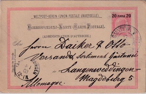 Österreich/Levante - 20 Pa./10 H. Ganzsachenkarte Smyrna - Lengenweddingen 1903