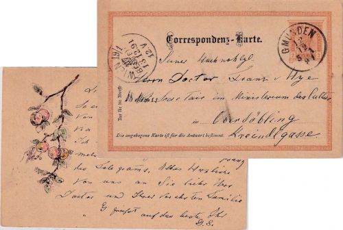 Österreich - 2 Kr. Ganzsachen/Antwortteil Gmunden - Oberdöbling 1891 Malerei