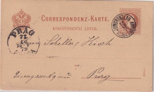 Österreich - Jungbunzlau 21/10 79 K1 2 Kr. Ganzsachenkarte n. Prag