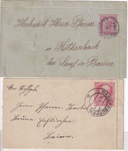 Österreich - Wassersuppen 1903/1910 versch. K1 2 Ganzsachen-Kartenbriefe