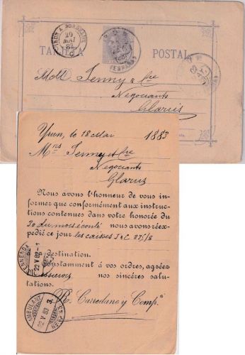 Spanien - 10 C. Alfons XII. Ganzsachenkarte i.d. SCHWEIZ Irun 1883 Bahnpost !