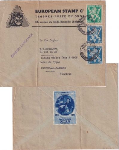 Belgien - 2x25+50 C. Befreiung illustr. Firmenbrief Brüssel 1952