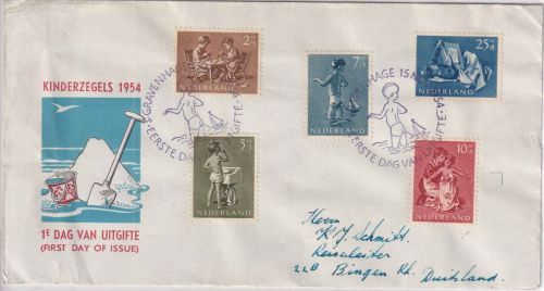 Niederlande - Voor het Kind 1954 Satz/Schmuck-FDC s'Gravenhage 15.11.1954