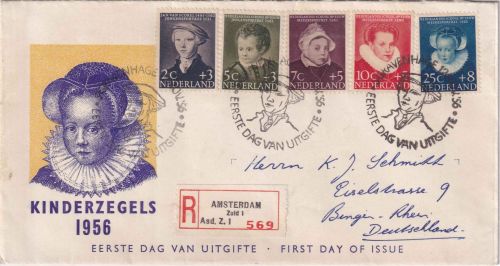 Niederlande - Voor het Kind 1956 Satz Einschreibebrief/FDC Amsterdam 12.11.1956