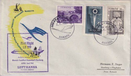 Türkei - Lufthansa Erstflug Ankara/Hamburg Luftpostbrief 2.4.1961