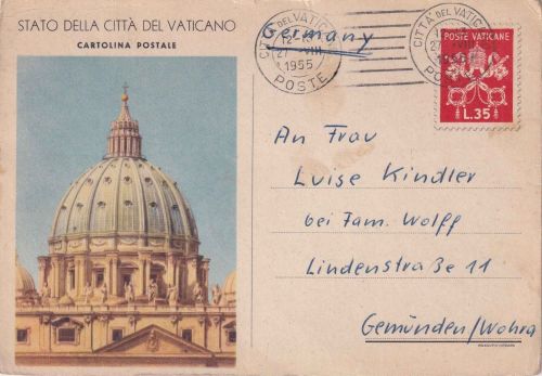 Vatikan - 35 L. Bildganzsache (Kuppel Petersdom) Citta del Vatican Gemünden 1955