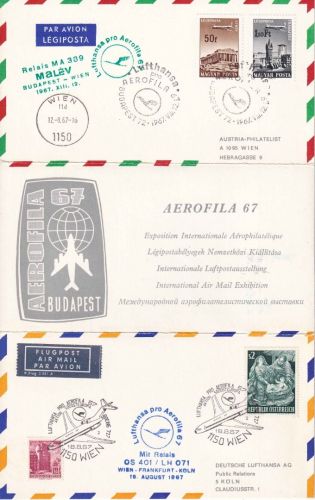Ungarn/Österreich - Lufthansa/Malev Relaiskarte Budapest/Wien/Köln 1967
