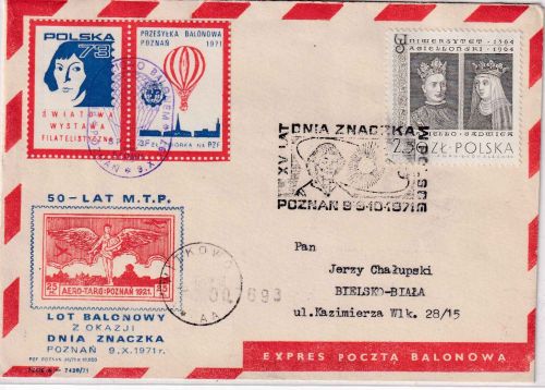 Polen - Ballonpost Stomil Poznan 1971 Luftpost-Expressbrief+ Vignette