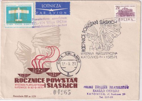 Polen - Schlesische Aufstände Sonderflugpost Luftpostbrief SST Katowice 1971