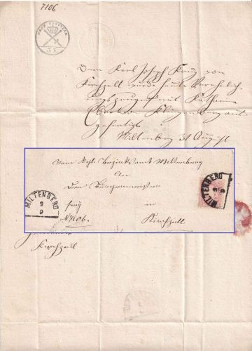 Bayern - 3 Kr. Wappen gez. Brief HKS Miltenberg 2/9 - Kupferzell 1871 n. Inhalt