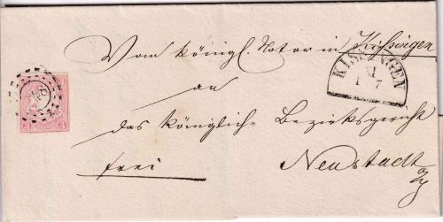 Bayern - 3 Kr. Wappen geschn. Brief oMR 248 HKS Kissingen 1/7 (1867)