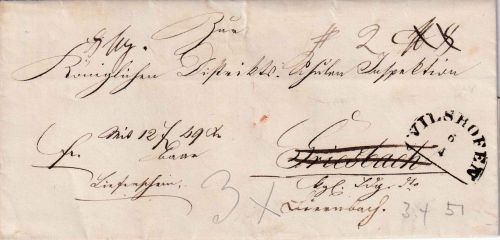 Bayern - Vilshofen 6/4 (1851) HKS Fahrpost Geldsendung n. Griesbach Weiterltg.