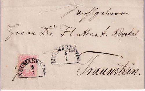 Bayern - 3 Kr. Wappen gez. Brief HKS Neumarkt a/Rott 5/1 1872 n. Traunstein