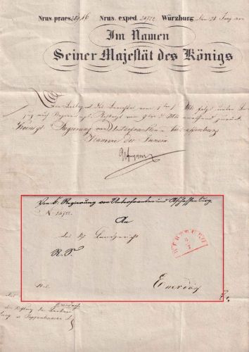 Bayern - Würzburg 3/7 roter HKS Dienstbrief n. Euerdorf 1842