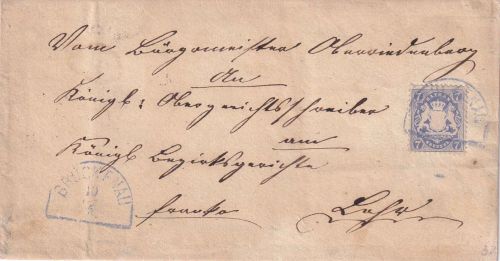 Bayern - 7 Kr. Wappen Brief (2. Gew.stufe) blauer HKS Brückenau - Lohr