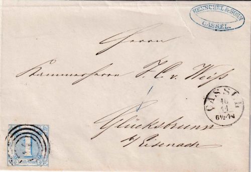 Thurn & Taxis - 1 Sgr. blau geschn. Brief Ring 14 Cassel 16/11 (1860)