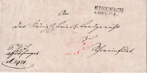 Thurn & Taxis/Bayern - Eisenach 4 DEC 1845 L2 Dienstbrief n. Schweinfurt
