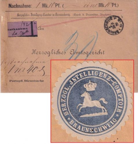 DR - Braunschweig 1889 Nachnahme-Dienstbrief n. Kreiensen - Nachporto