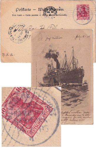 DR - Dt. Seepost Linie Hamburg New York II Karte 10 Pfg. Germania n. USA 1905
