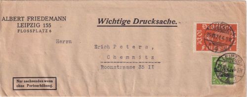 DR - 10 Pfg. Flugpost u.a. Zeitungsschleife Leipzig - Chemnitz 1921