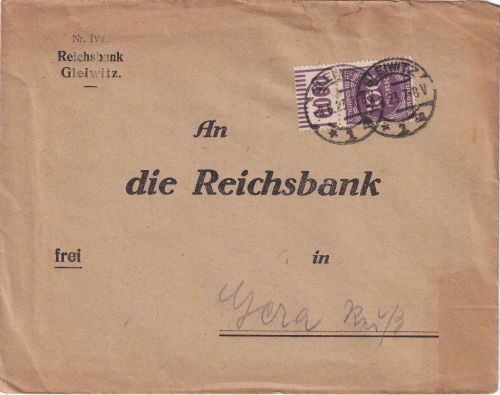 DR - 100 M. Ziffer Walze/Oberrand Brief Gleiwitz - Gera 8.6.23