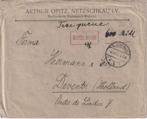 DR-Infla - Netzschkau 2.11.23 Gebühr bezahlt Brief (81-100g) n. HOLLAND