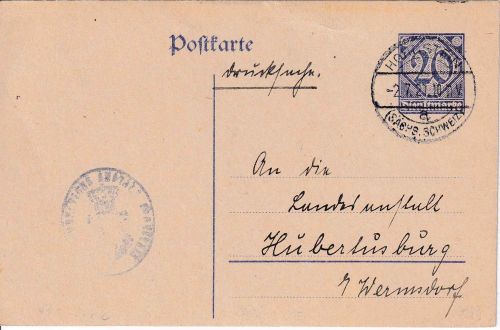 DR-Infla - 20 Pfg. Dienstganzsache Drucksachenkarte Hohnstein 2.7.20