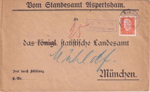 DR - Grün Vilsbiburg Land Landpost-Ra2 Brief n. München 1932