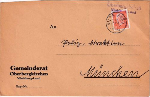 DR - Oberbergkirchen Vilsbiburg Land Landpost-Ra2 Brief n. München 1932