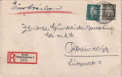 DR - 30+8 Pfg. Ebert Ortseinschreibebrief Berlin-Charlottenburg 8 2.2.33