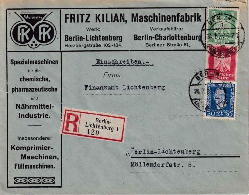 DR - 20 Pfg. Stephan u.a. Ortseinschreibebrief Berlin-Lichtenberg 24.12.25