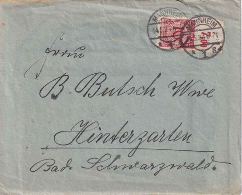 DR - 10 Pfg. Korbdeckel Oberrand/Platte Brief Mannheim - Hinterzarten 1924