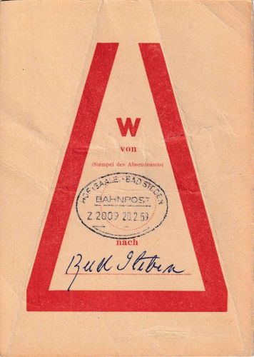 BRD - Hof (Saale)/Bad Steben Bahnpost Z. 2009 Vorbundzettel n. Bad Steben 1959