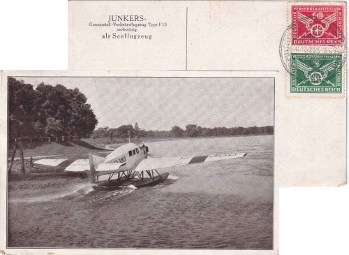 DR - Junkers F13 Seeflugzeug sw-AK mit 5+10 Pfg. Dt. Verkehrsausst. München 1925